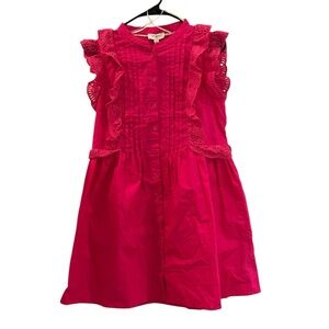 Umgee hot pink button front short sleeve ruffle dress women’s size small NWT